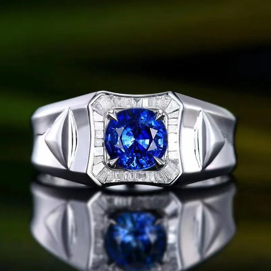 18K White Gold 2.4CT Natural Peacock Blue Sapphire Ring