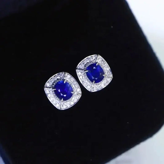 Blue Sapphire & Diamond 18k Stud Earrings